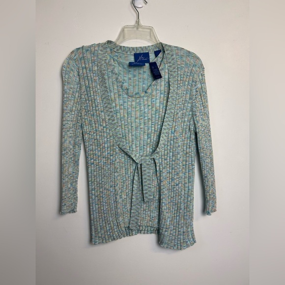 JH Collectibles Y2K Blue Cardigan Sweater XL  Set Tank L Open Tie Front Stretch - Picture 1 of 10